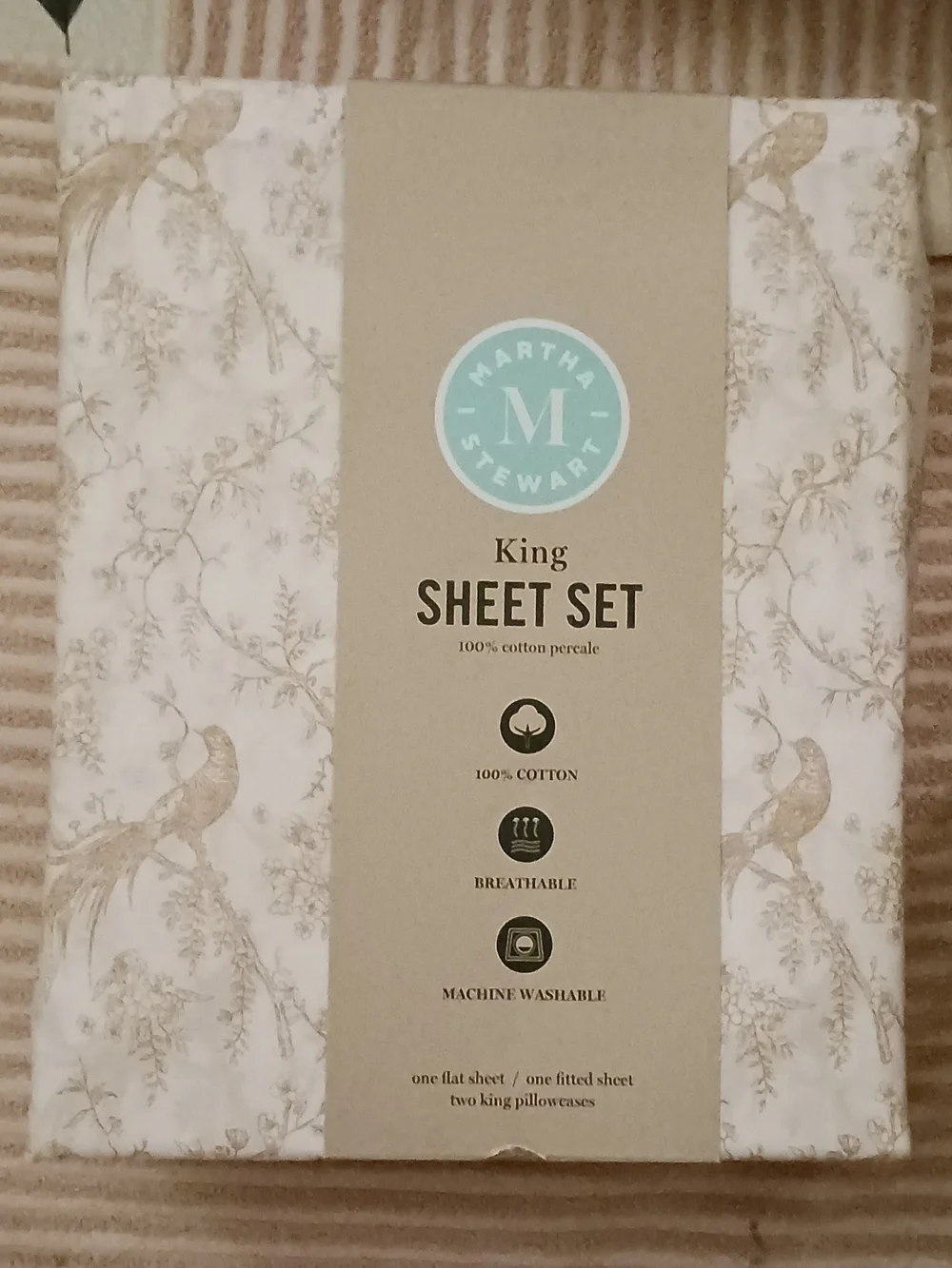 Martha Stewart King Sheet Set Birds Floral Nature 100% Cotton